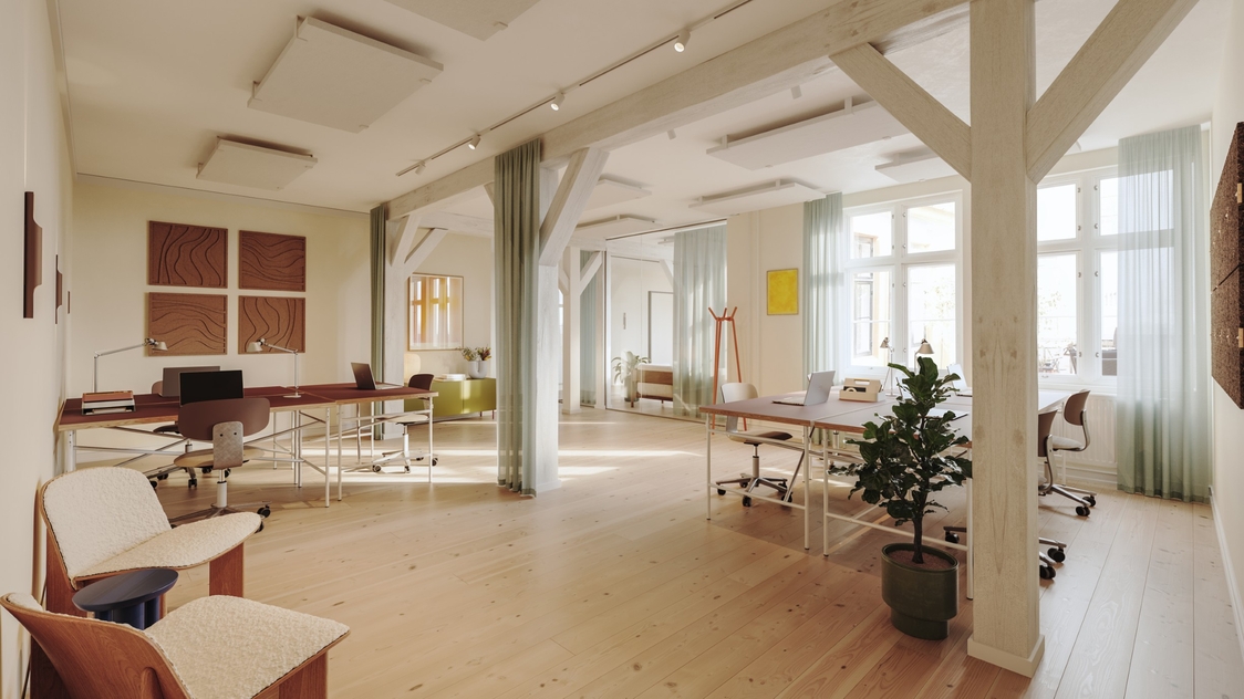 Visualisering af kontor på tilhørende lejemålet på Store Kongensgade 81C | Billede til print